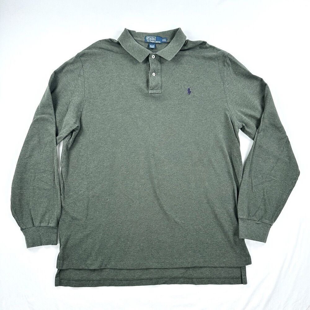 Polo Ralph Lauren Long Sleeve Polo Shirt Mens XXL 2XL Green Pique Knit Preppy